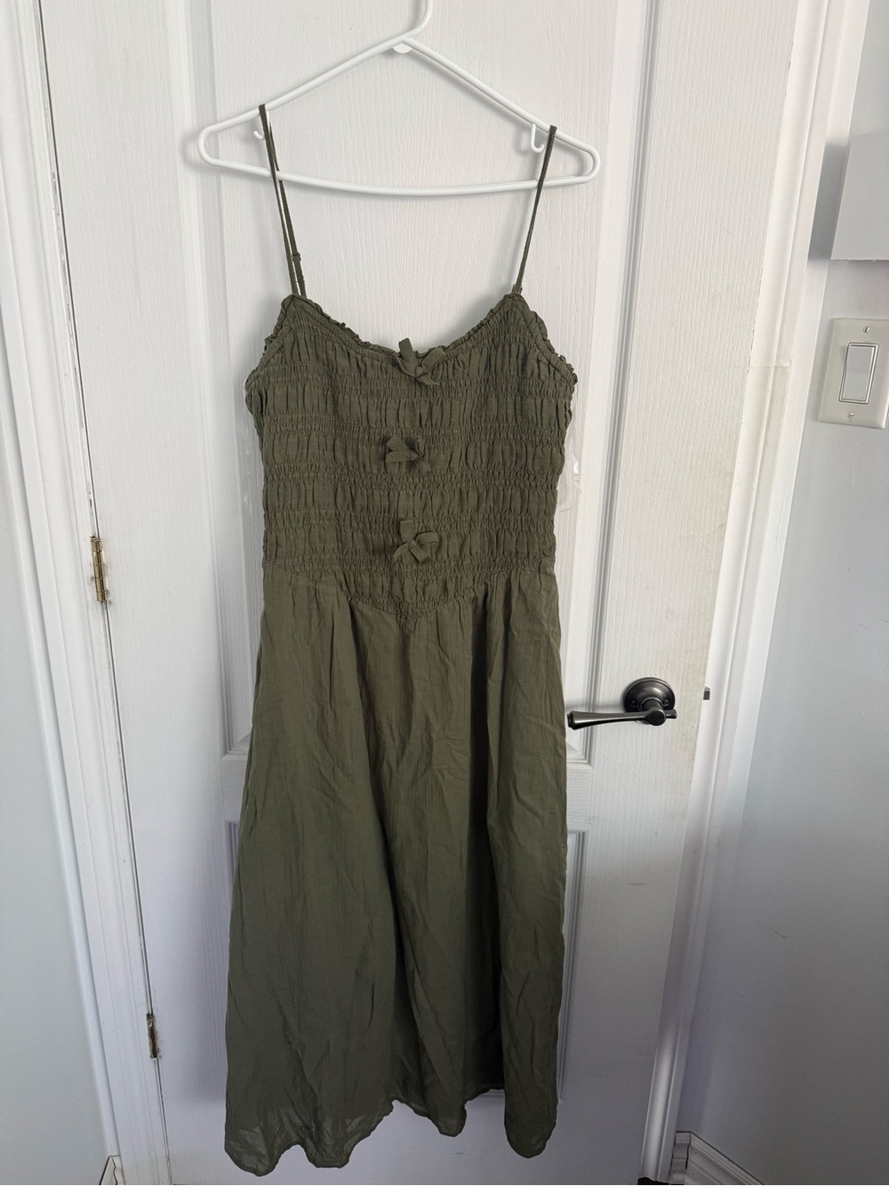 aerie Olive Green Smocked Maxi Dress with Spaghetti Straps